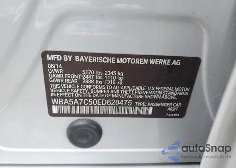 2014 BMW 528I xDrive z USA, uszkodzony, nr VIN WBA5A7C50ED620475